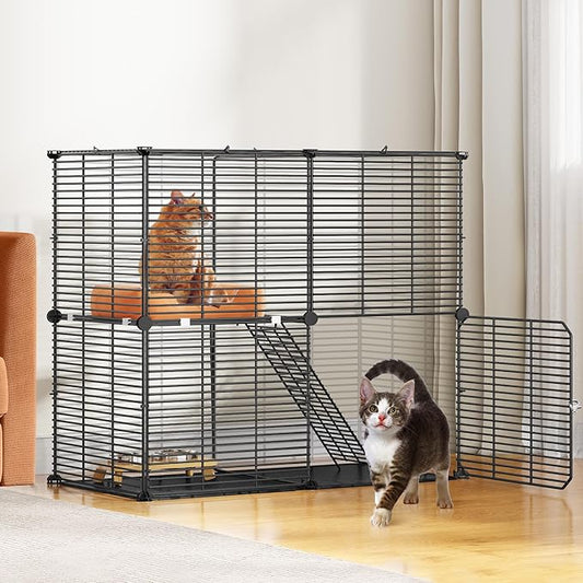 YITAHOME Indoor Cat Cage 2 Tier Kitten Cage House Cat Enclosure Outdoor Small Animal DIY Pet Playpen Detachable Metal Kennel for Ferret Kitty, Bunny, Chinchilla, Squirrel, rv Travel, Camping