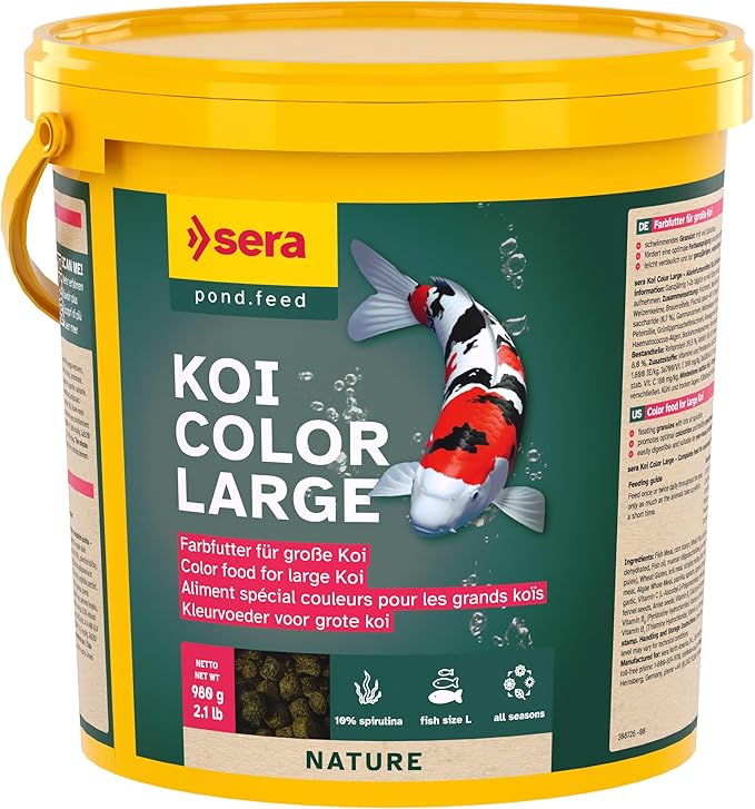 sera Koi Color Large 3.8 L 2.1 lb (980 g) | Natural Color-Enhancing Koi Fish Food for Ponds | Fish Food Pellets with Spirulina, Krill & Gammarus | Supports Growth & Vivid Colors | Fishfood