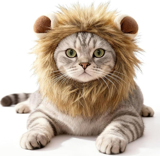 Cat Halloween Costumes - Adjustable Lion Mane Wig Pet Costumes for Cats (M)