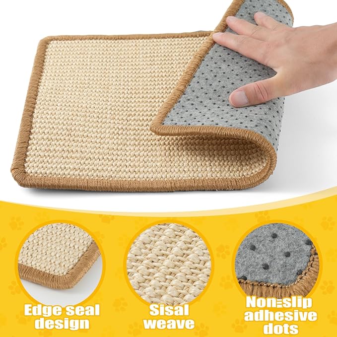 Rabbit Scratcher Mats, 2 Sizes (16x12 & 24x16 Inch), Natural Sisal Bunny Pads for Claws, Chewing & Nesting, Pet Cage Bedding for Rabbits & Small Animals