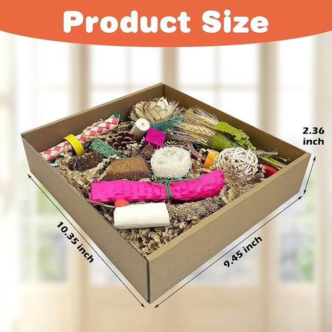PINVNBY Natural Bird Toys Bird Foraging Box Interactive Parrot Shredding and Chewing Toy for Conure Parakeet Budgie Cockatiel Lovebird Small-Medium Birds (Large)