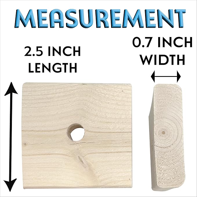 3011 Block Type 11 Thin Square Slat Softwood kiln Dried Heat Treated Unfinished Flat chewable Toy Part with Center Hole Handcrafted by Impeckable Bird Toys for Conures Caiques Amazons