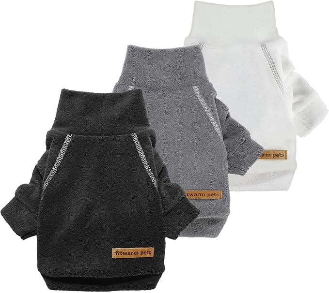 Fitwarm 3 Pack Classic Fleece Sweater, Turtleneck Sweatshirt, Winter Clothes for Small Dogs & Cats, Pet Pullover Jumper, Cat Apparel, Black, Grey, White, XL