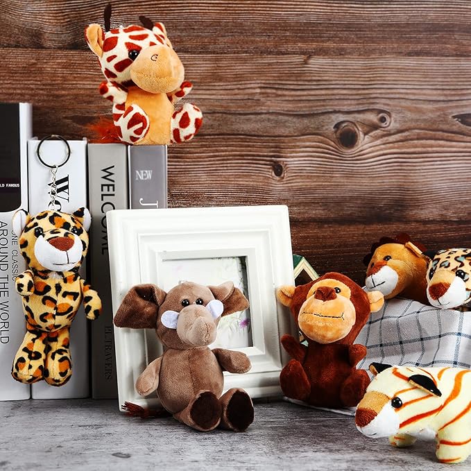 18 Pieces Small Safari Stuffed Animals 4.8 Inch Mini Jungle Animal Plush Toys Cute Zoo Stuffed Small Plush Set for Safari Themed Baby Shower Birthday Party Favors Teacher Student Award(Stylish Style)