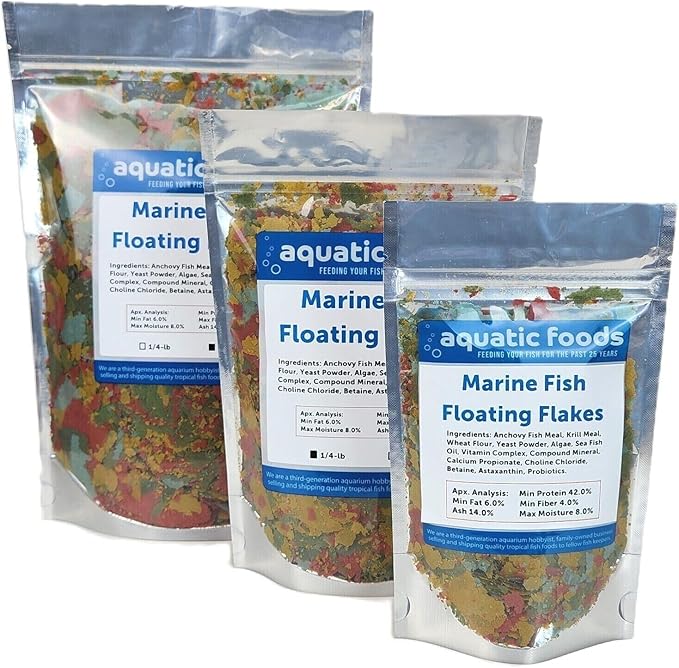 Aquatic Foods Inc. Marine Fish Flakes of Red & Green Algae, Seaweeds for Tangs, Butterflies, Angelfish, Anthias, Clown Fish, Damsels...WL…3-lbs Poly Bag