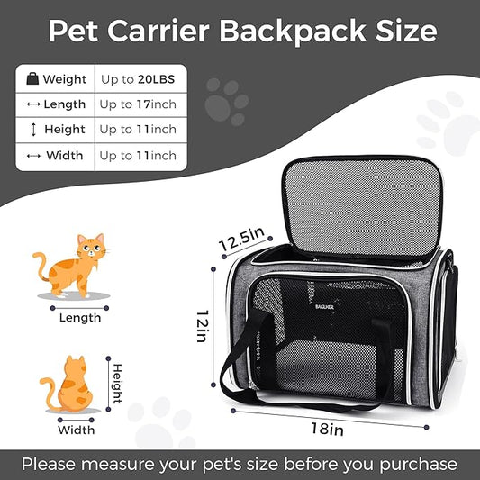 BAGLHER Pet Travel Carrier, Cat Carriers Dog Carrier for Small Medium Cats Dogs Puppies, Airline Approved Small Dog Carrier Soft Sided, Collapsible Puppy Carrier. Grey