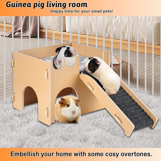 Large Guinea Pig Hideout Castle, Guinea Pig House with Ramp and Mat, Toys for Cage, Small Animal House hub Bed for Chinchilla Ferrets Hamster Hedgehog Rabbit Bunny