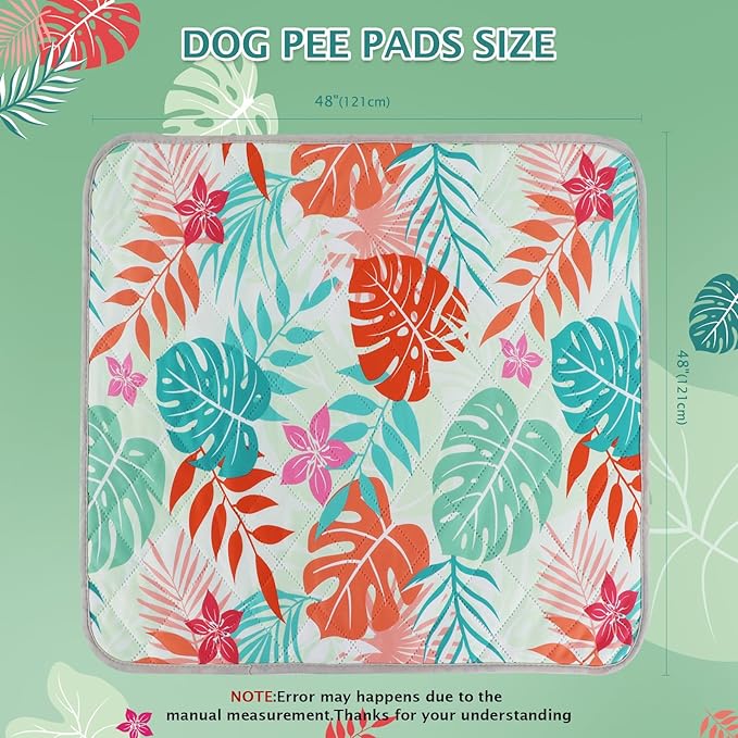 BVAGSS Washable Pee Pads for Dogs, 1 Pack Reusable Leakproof Puppy Wee Wee Pad, Non-Slip Waterproof Pet Training Pads, Super Absorbent Whelping Pads XH081 (Green Palm Leaves, 48X48 Inch (Pack of 1))