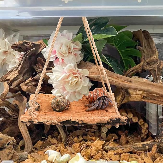 Hermit Crab Climbing Toy, Natural Wooden Reptile Swing Toy, Pet Cage Tank Aquarium Accessories for Hermit Crab Lizard Chameleon Hamster Guinea Pig Chinchilla Bird Parrot