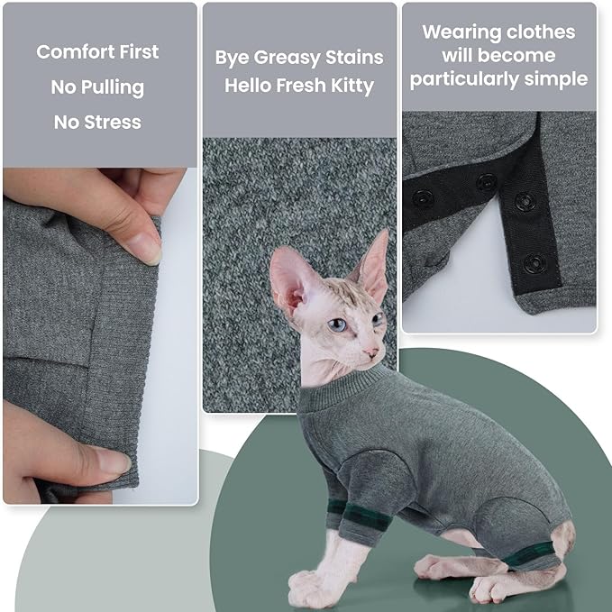 Sphynx Hairless Cats Sweater Shirt Kitten Soft Pullover Cute Cat Pajamas Jumpsuit Cotton Apparel Pet Winter Turtleneck for Cats,LightGrey M