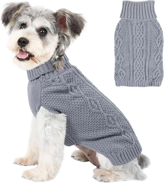 Dog Sweaters Small Dog Clothes Winter Turtleneck Puppy Sweater Warm Pet Cat Sweater Doggy Pullover Outfit with Twisted Design XS~XL(Grey, Medium)