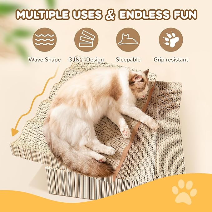 Cat Scratch Pad, 3 Packs Corrugated Cardboards Cat Scratcher Pads for Indoor Cats, Durable Scratching Board for Small Medium Cats Kitten, Suitable for Cats to Rest, Grind Claws and Play