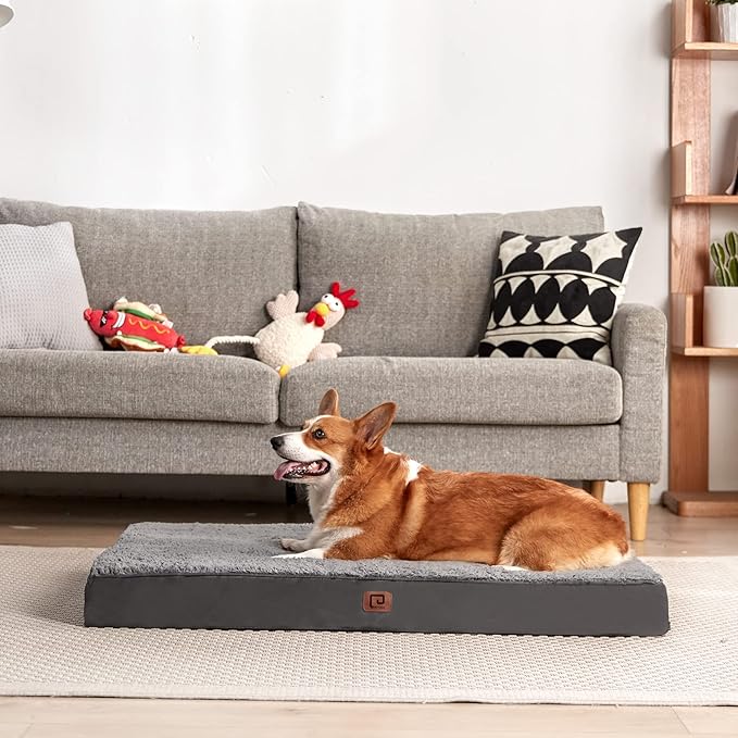 EHEYCIGA Washable Dog Beds for Large Dogs, Big Orthopedic Large Dog Bed with Removable Cover, Durable Pet Bed Dog Mat Mattress Cushion, Grey(36 x 27)