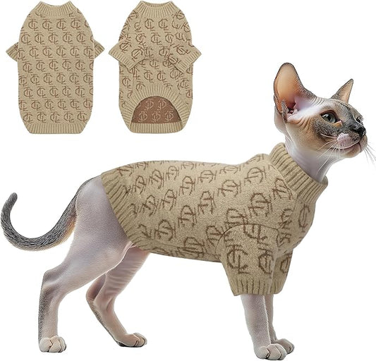 The Cat Ladies Monogram Cat Sweater - Comfortable and Stylish Kitty Sweaters for Cats Only - Warm Cat Apparel Supplies - Shirt Designed for Hairless Cats - Sphynx Cat Clothes - M