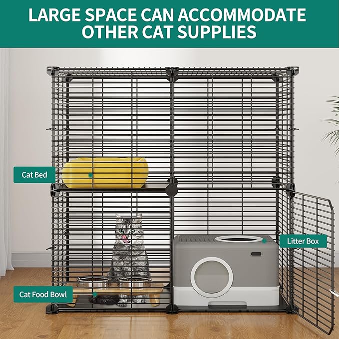 YITAHOME Indoor Cat Cage 2 Tier Kitten Cage House Cat Enclosure Outdoor Small Animal DIY Pet Playpen Detachable Metal Kennel for Ferret Kitty, Bunny, Chinchilla, Squirrel, rv Travel, Camping