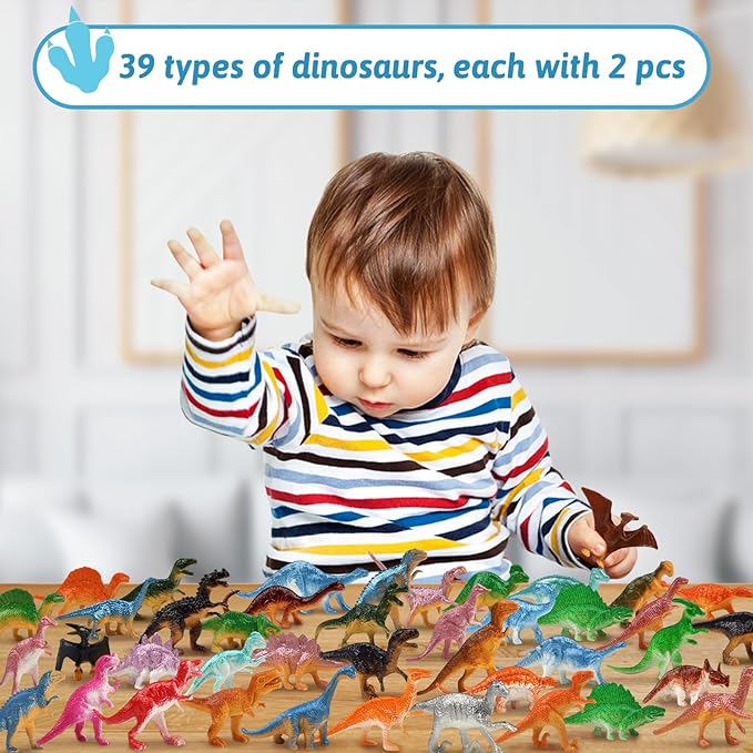 Dinosaur Toys, Plastic Mini Dinosaur Figure Toy Set Including T-rex, Stegosaurus, Monoclonius for Kids Toddler Dinosaur Birthday Party Favors, Christmas Valentines Day Gifts, 78 Pack