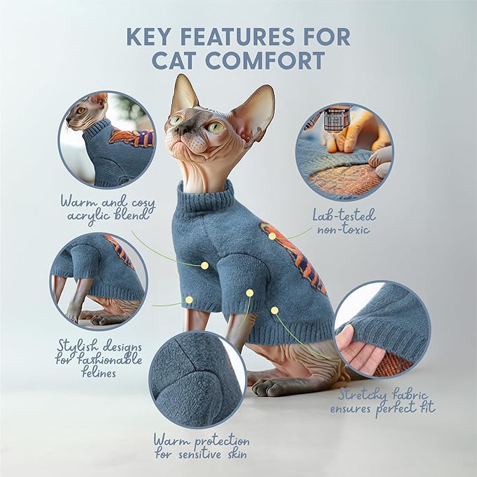The Cat Ladies Sphynx Cat Sweater - Comfortable and Stylish Kitty Sweaters for Cats Only - Warm Cat Apparel Supplies - Shirt Designed for Hairless Cats - Sphynx Cat Clothes - L