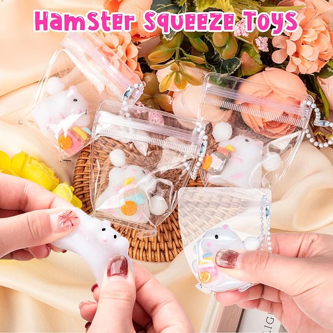 6 Pack Hamster Squeeze Toys, Small Cute Stress Relief Squishy Toys, Soft Animal Fidget Sensory Toys Squishies for Kids Adults Party Favors Gifts