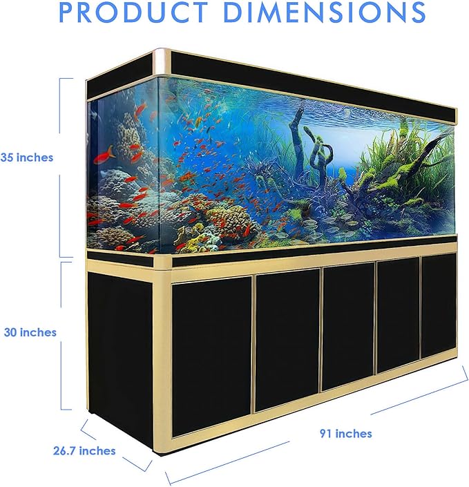 400 Gallon Aquarium Tempered Ultra-Clear Glass with Complete Setup in Black and Gold Trims