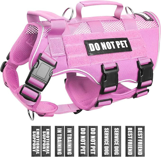 WINSEE Mesh Dog Harness with 10 Pet Patches for Small Service Dog in Training, Breathable Tactical Molle Vest with Double Handle, Reflective Military Pet Vest for Walking Hiking