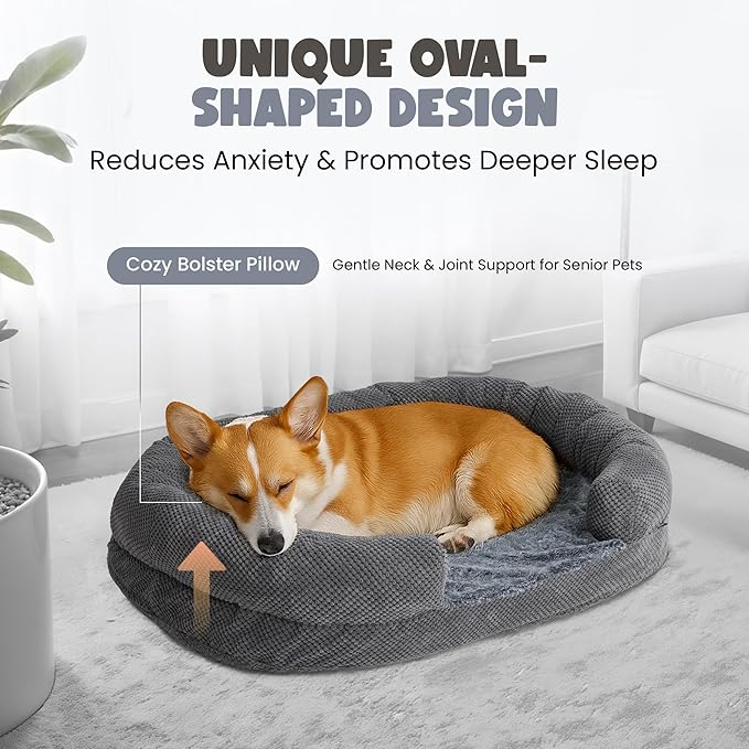 Donut Dog Bed for Small Dogs, 28" Orthopedic Pet Sofa with Egg Crate Foam, Washable Cover & Non-Slip Bottom, Cozy Cat Couch with Bolstered Sides, Grey (28")