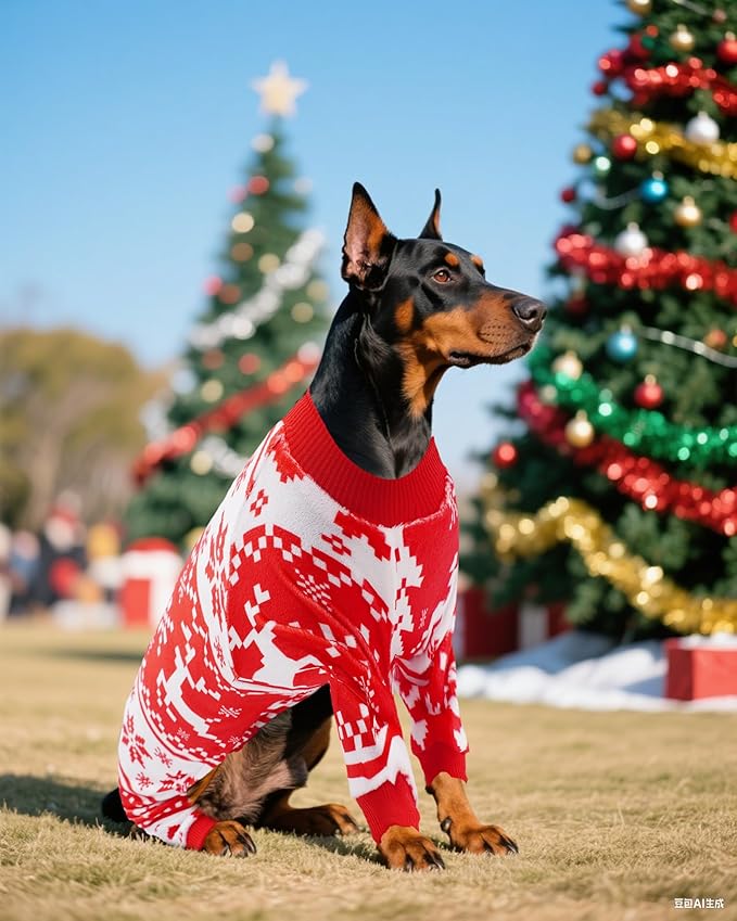 PET SHOW 4 Pack Dog Christmas Pajamas Holiday Dog Clothes for Small Medium Dogs Girl Boy Soft Stretchy PJs Xmas Jumpsuit Puppy Onesies Red Green Outfits with Sleeve Pets Dachshund Costume XXL