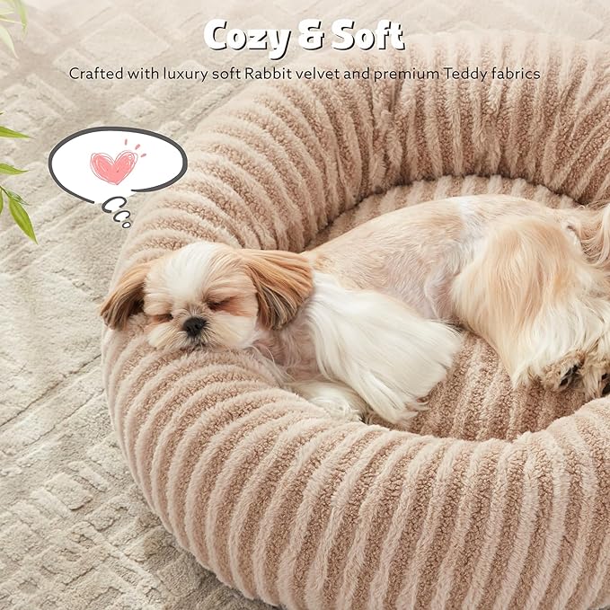 MIXJOY Donut Dog Bed for Small Dogs, Washable Dog Bed with Removable Cover, Small Cat Beds for Indoor Cats, Calming Soft Round Pet Beds with Anti Slip Bottom, Cute Puppy Beds, 23"x23"x8", Beige