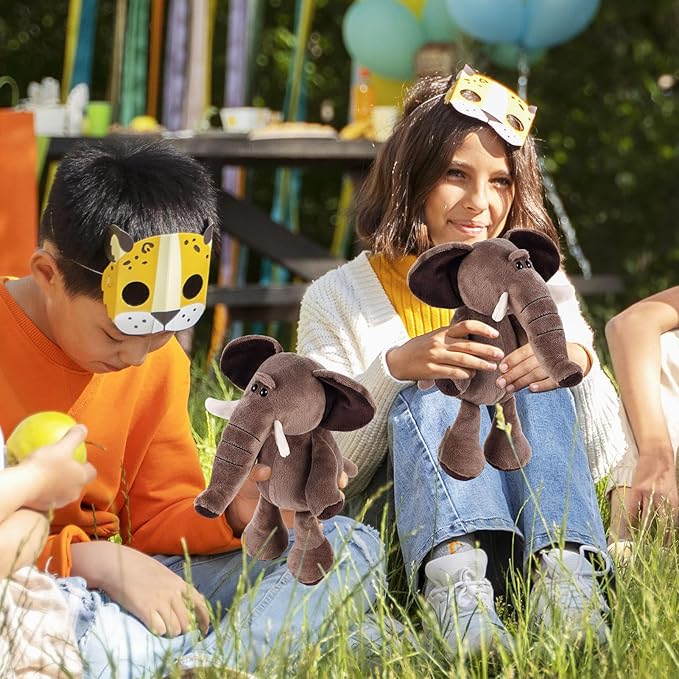 6 Pcs Safari Stuffed Animals Bulk Lion Elephant Monkey Tiger Toy Plush Zoo Animals Junble for Boy Girl Gift Animal Themed Parties Baby Shower Favor(Elephant)