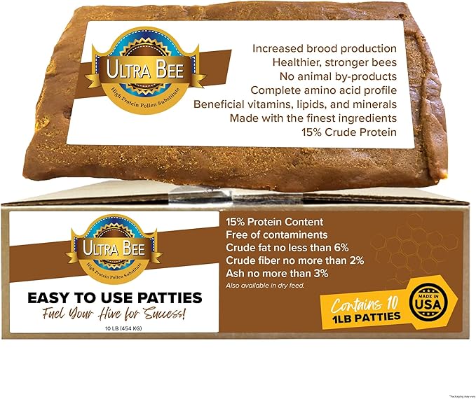 Mann Lake Ultra Bee Pollen Substitute Patties, High Protein, Boosts Brood, Healthy Colony, Beekeeper Essential, Free from Animal by-Products, Rich in Vitamins & Amino Acids, 10 Lbs