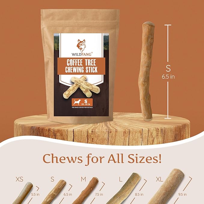 Wildfang® Coffee Wood Dog Chew, Small – Tough Chew Toys for Aggressive Chewers, Dog Teething Toys for Puppies, Training for Chewing Muscles, Coffee Tree Sticks for Small Dogs (22–33 lbs), Pack of 3