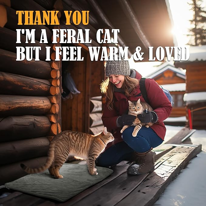 PETNF Outdoor Cat Heating Pad - Safe Waterproof Electric Warming Mat for Feral Cats, Fits Cat House Outside, 28"X16"