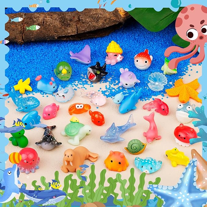 44 Pcs Mini Ocean Resin Animals 44 Styles Resin Animals Figurines Bulk for Fairy Garden Miniature Dollhouse Accessories Hide Crafts Decor