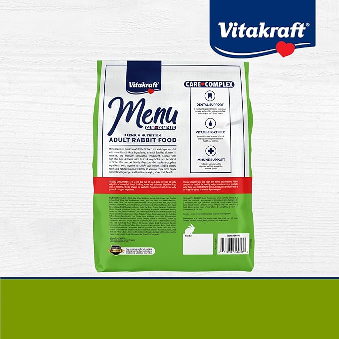 Vitakraft Menu Premium Rabbit Food - Alfalfa Pellets Blend - Vitamin and Mineral Fortified, Carrots,Greens,Grains,Fruits, 5 Lb