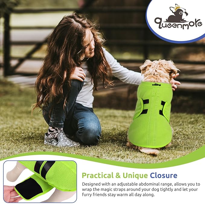 Queenmore Medium Dog Sweaters, Soft Fleece Vest Pullover Dog Jacket with Leash Hole, Warm Winter Dog Clothes Cold Weather Doggy Dachshund Sweater for Medium Dogs Cats Boy or Girl (Green, M)