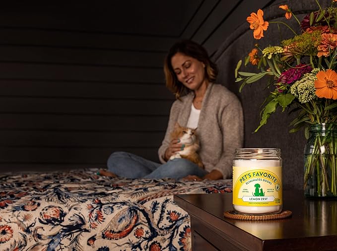 Pet's Favorite Pet Odor Candle, Clean Burning, Long Lasting Scented Candles with a Cotton Wick. (Lemon, Pack of 2)