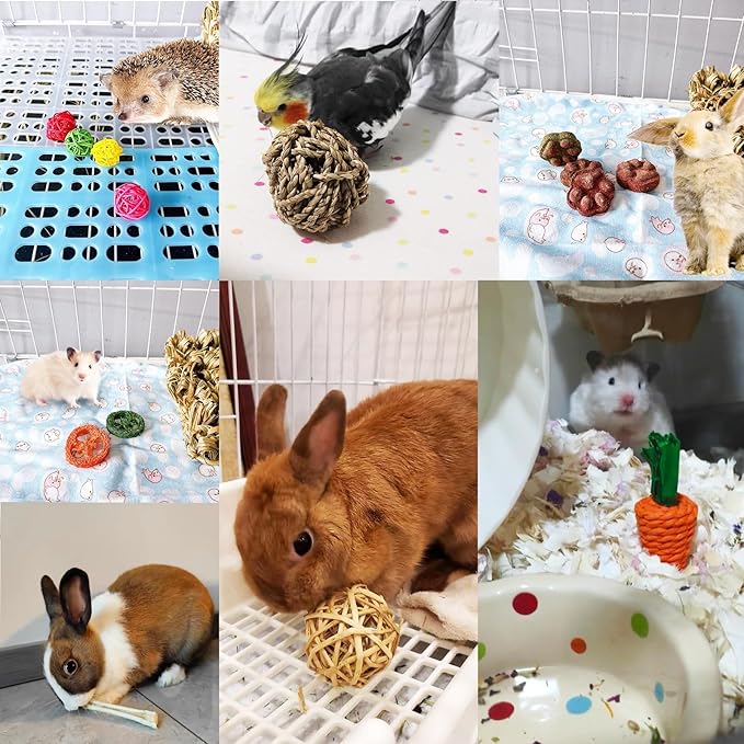 Hamiledyi Rabbit Grass Bed Natural Bunny Woven Hand Made House Comfortable Playhouse Winter Warm Hideaway Hut with Chew Toys for Chinchilla Guinea Pig Ferret Rat