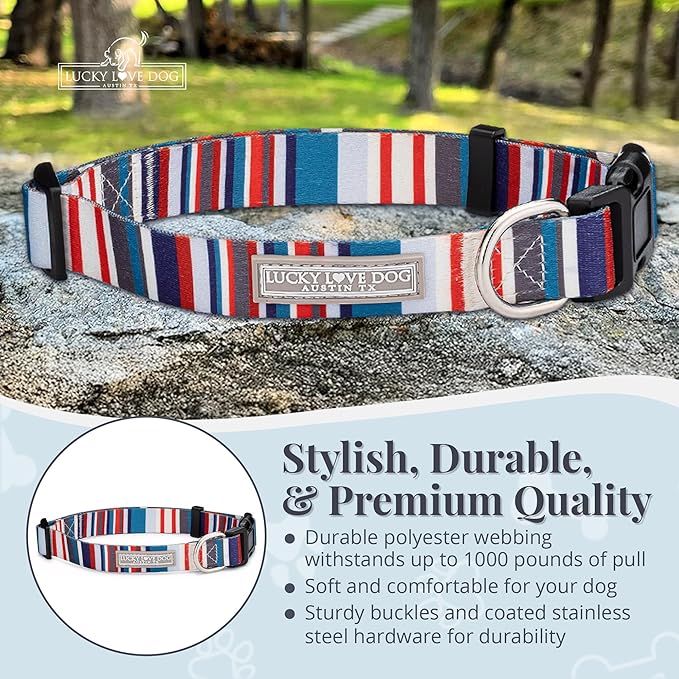 Lucky Love Dog - Adjustable Dog Collar with Easy Click Buckle for Small to Large Dogs, Durable, & Comfortable for Male & Female Dogs, Pet Collar for Puppies & Adult Ones - Linus, Large