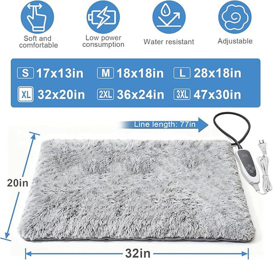 Dog Heating Pad, 32×20 in Heated Dog House, Upgraded Always-On Smart Thermostat Metal Protective Tube with a Plush Fabric Cover Puppy Whelping Supplies- Grey