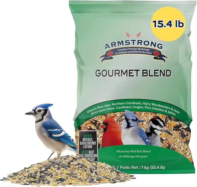 Gourmet Blend, 15.4 Pounds - with White & Red Millet, Cut Corn, Wheat, Black Oil Sunflower, Striped Sunflower, Peanuts & Safflower for Blue Jays and Northern Cardinals