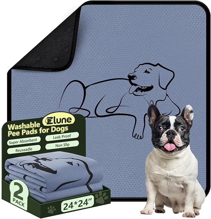 2 Pack Washable Pee Pads for Dogs 24"x24", Reusable Training Puppypads Absorbency Non-Slip & Leak-Proof for Pet Whelping Box Playpen Crate Sofa Bed Floors (Gray)