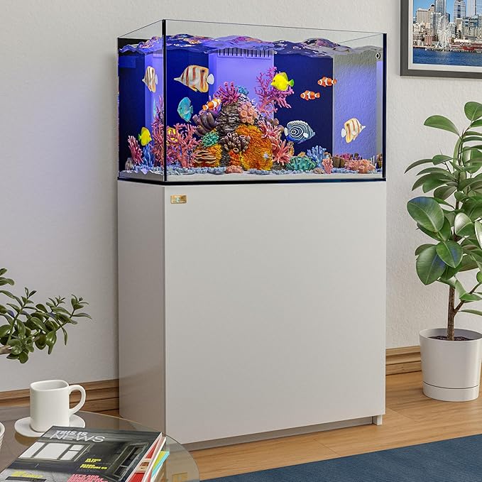 Coral Reef Aquarium Tank | 90 Gallon Ultra Clear Glass with Sump, White