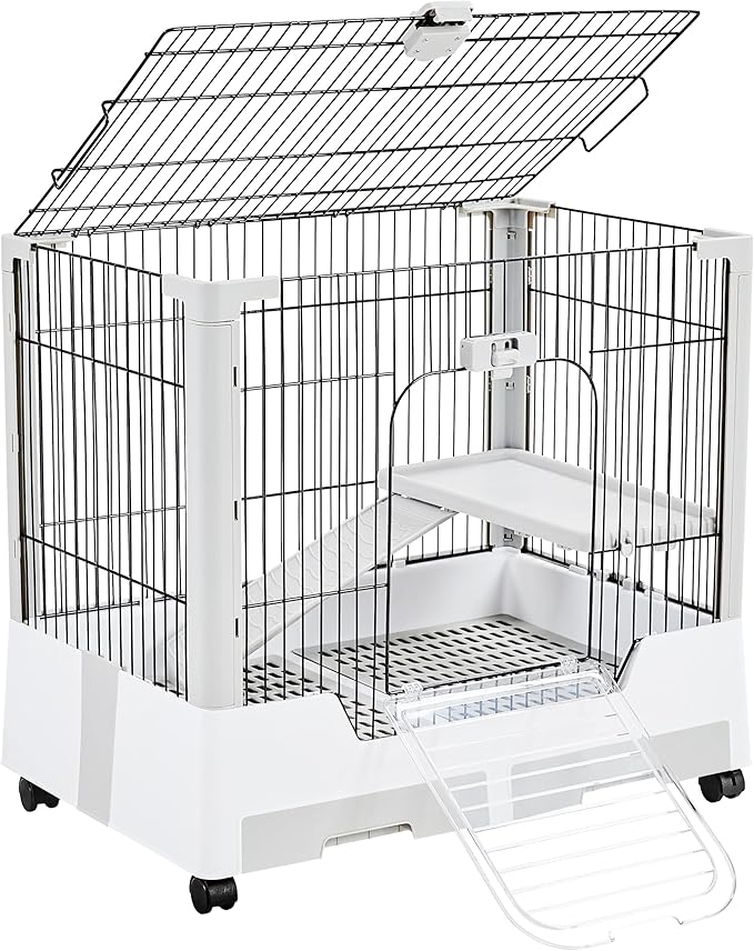 Yaheetech 30'' Small Animal Cage 2-Level Open Top Rabbit Cage on Wheels with Pull-Out Tray for Guinea Pig, Ferret, Chinchilla, Kitten, Bunny Small Animal Hutch, 30'' W × 20'' D × 27'' H