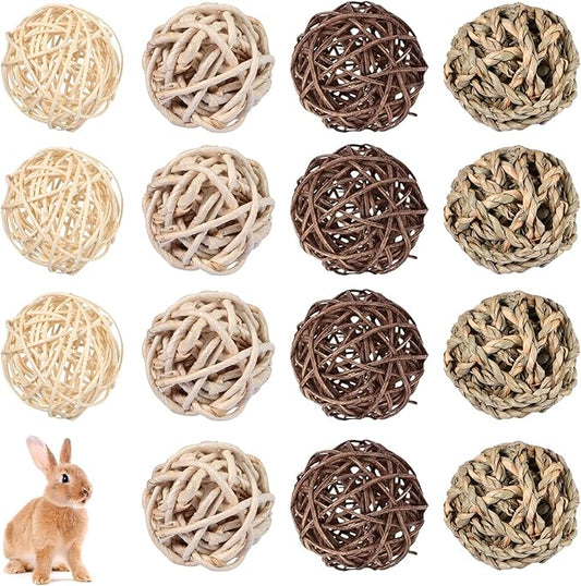 Skylety 15 Pieces Small Animal Chew Balls Rabbits Bunny Treat Chew Toys Guinea Pigs Chinchilla Balls Rolling Activity Play Grass Toys for Pet Teeth Grinding Gnawing Biting(Classic Style,1.97")