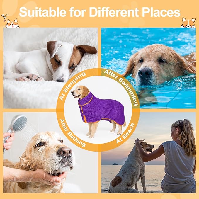 Bienbee Dog Bathrobe, Quick Drying Super Absorbent Dog Robes for After Bath, Warm Keeping Dogs Towel, Dogs Bath Supplies, Dark Purple XXL