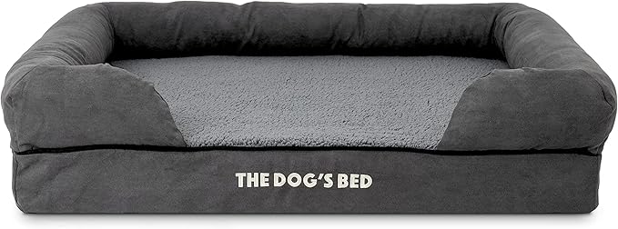 The Dog’s Bed, Large Grey Plush Memory Foam, Pain Relief: Arthritis, Hip & Elbow Dysplasia, Post Surgery, Lameness, Supportive, Calming, Waterproof Washable Cover, Veterinary Approved