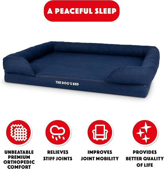 The Dog’s Bed, XXL Blue Denim51.5x39, Memory Foam, Pain Relief: Arthritis, Hip & Elbow Dysplasia, Post Surgery, Lameness, Supportive, Calming, Waterproof Washable Cover, Veterinary Approved