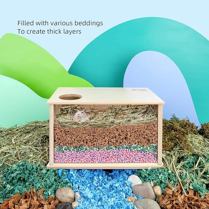 Niteangel Visible Hamster Digging Box for Syrian Dwarf Roborovski Campbell Hamsters Gerbils Mice Lemmings Degus or Other Small-Sized Pets (Burlywood)