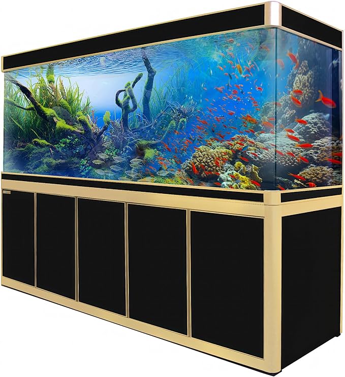 400 Gallon Aquarium Tempered Ultra-Clear Glass with Complete Setup in Black and Gold Trims