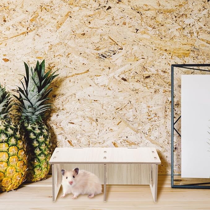 Hamster Solid Wood Hide House Two Room Pet Hideout Safe Non Nail Design Polished Natural Wood Hamster Cage Decor Yellow 8.26X4.33X3.14 Inch