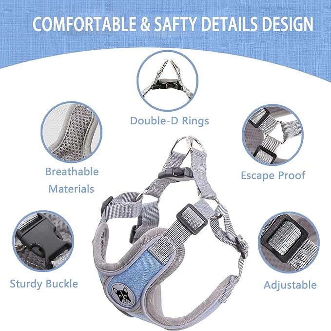 Medium Dog Harness and Leash Set,No Pull Adjustable Step in Soft Mesh Vest Harness,Easy Walk Reflective Pet Harness with Padded Handle for Walking Training Small Medium Large Dogs and Cats (Blue, M)